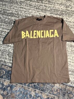 Balenciaga Brown Short-Sleeve Tee with Yellow Logo
